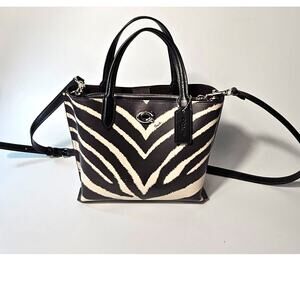 COACH Willow 24 Zebra Print Tote Leather